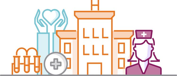 A graphic illustration of a healthcare center